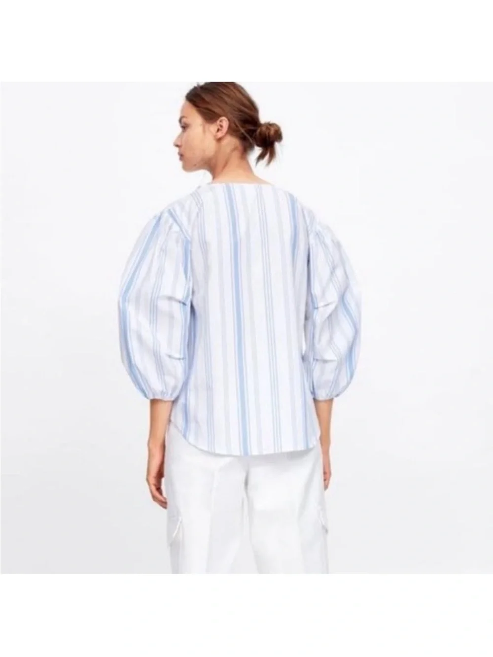 ZARA Striped Puff Sleeve Blouse Sz M